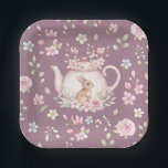 Cute Bunny Teapot Pink Floral Spring Paper Plate<br><div class="desc">Cute Bunny Teapot Pink Floral Spring Paper Plates. Cute design featuring a bunny nestled beside a pink floral teapot. Surrounded by pink roses,  cherry blossoms,  and sage green leaves. Perfect for Easter celebrations,  baby showers,  or birthday.</div>