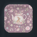 Cute Bunny Teapot Pink Floral Spring Paper Plate<br><div class="desc">Cute Bunny Teapot Pink Floral Spring Paper Plates. Cute design featuring a bunny nestled beside a pink floral teapot. Surrounded by pink roses,  cherry blossoms,  and sage green leaves. Perfect for Easter celebrations,  baby showers,  or birthday.</div>