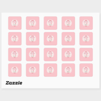 Cute Bunny Thank You Sticker | Pink Coquette Bow