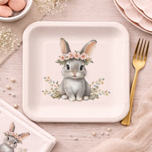 Cute Bunny Theme Gender Neutral Baby Shower Paper Plate