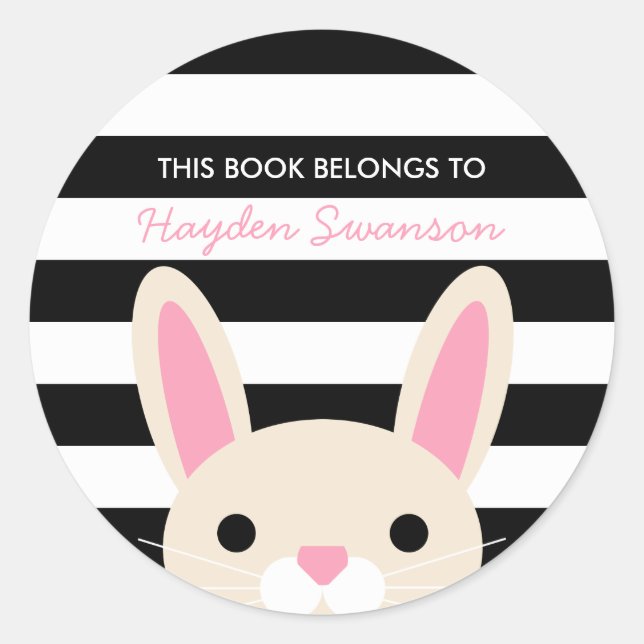 Cute Bunny | This Book Belongs To Classic Round Sticker (Front)
