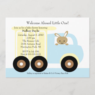 Cute Bunny Truck Boy Baby Shower Invitation