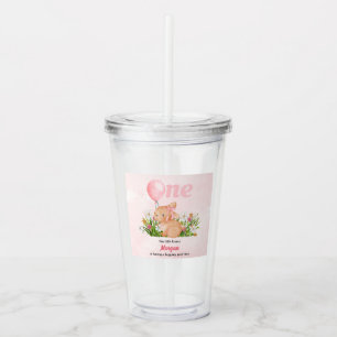 Cute Bunny Turns One Pink Girls 1st Birthday  Acrylic Tumbler