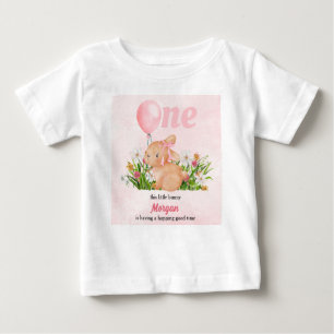 Cute Bunny Turns One Pink Girls 1st Birthday  Baby T-Shirt