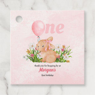 Cute Bunny Turns One Pink Girls 1st Birthday Favour Tags