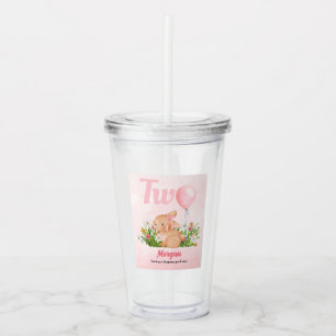 Cute Bunny Turns Two Pink Girls 2nd Birthday  Acrylic Tumbler
