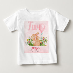 Cute Bunny Turns Two Pink Girls 2nd Birthday  Baby T-Shirt