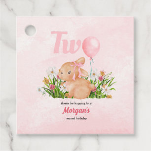 Cute Bunny Turns Two Pink Girls 2nd Birthday Favour Tags