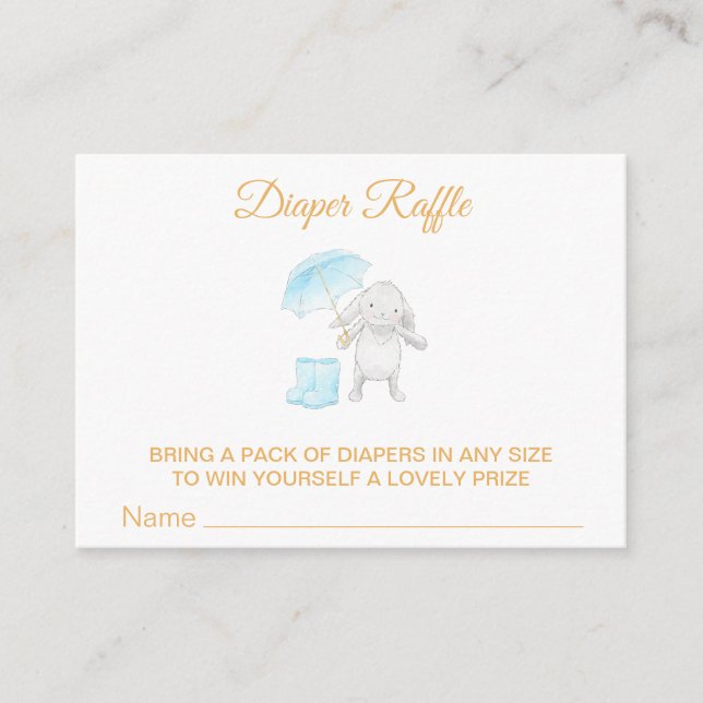 *~* Cute Bunny Umbrella Blue Diaper Raffle Enclosure Card (Front)