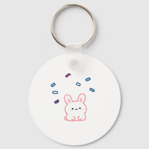Cute Bunny Under Candy Rain Key Ring