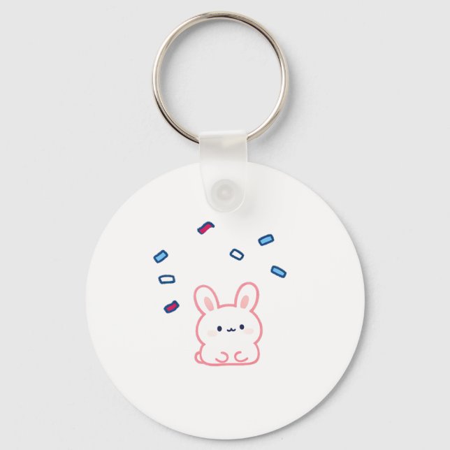 Cute Bunny Under Candy Rain Key Ring (Front)