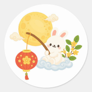 Cute Bunny Under the Moon Classic Round Sticker