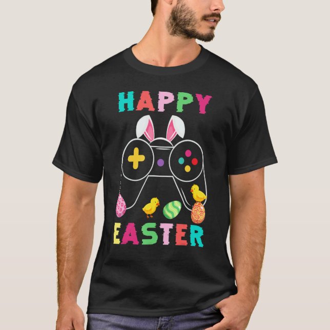 Cute Bunny Video Game Controller Gamer Happy Easte T-Shirt (Front)