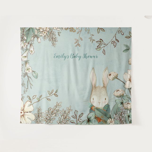 Cute Bunny Vintage Baby Shower Backdrop landscape Tapestry (Front (Horizontal))