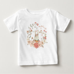 Cute Bunny Vintage Florals Blush Coral Foliage Baby T-Shirt