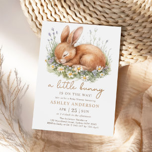 Cute Bunny & Watercolor Flowers Baby Shower Invitation