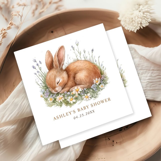 Cute Bunny & Watercolor Flowers Baby Shower Napkin (Creator Uploaded)
