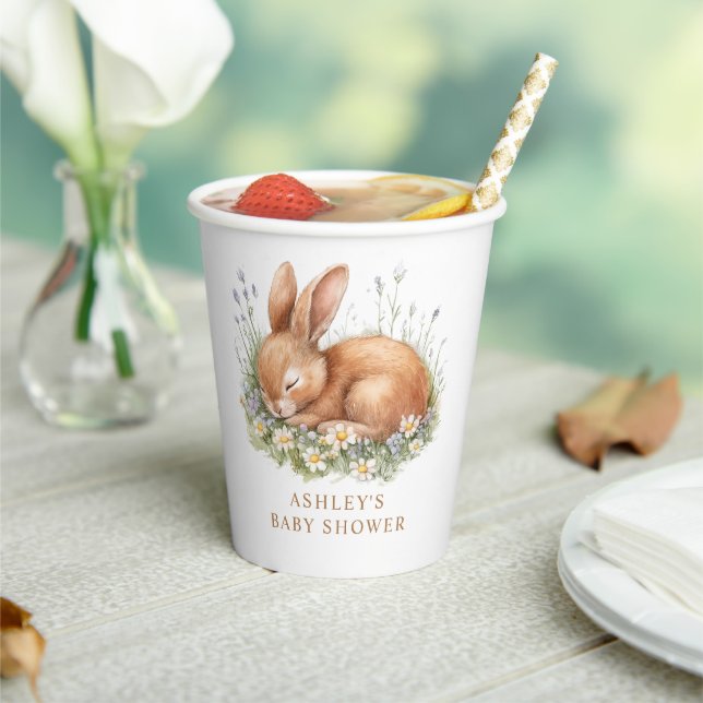 Cute Bunny & Watercolor Flowers Baby Shower Paper Cups (Insitu)