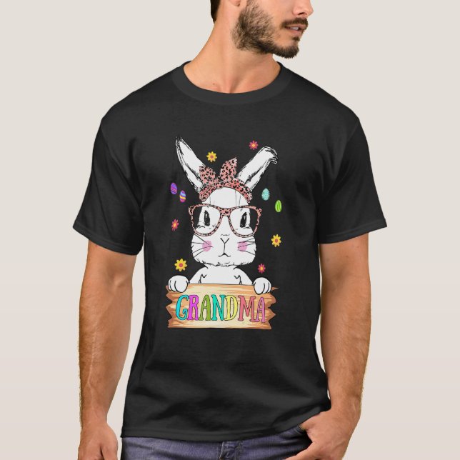 Cute Bunny Wearing Face Mask Grandma Happy Easter  T-Shirt (Front)
