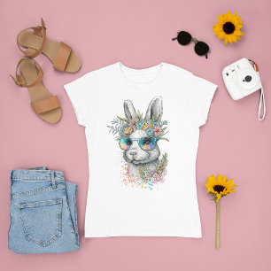 Cute Bunny Wearing Glasses Watercolor Easter Day T-Shirt