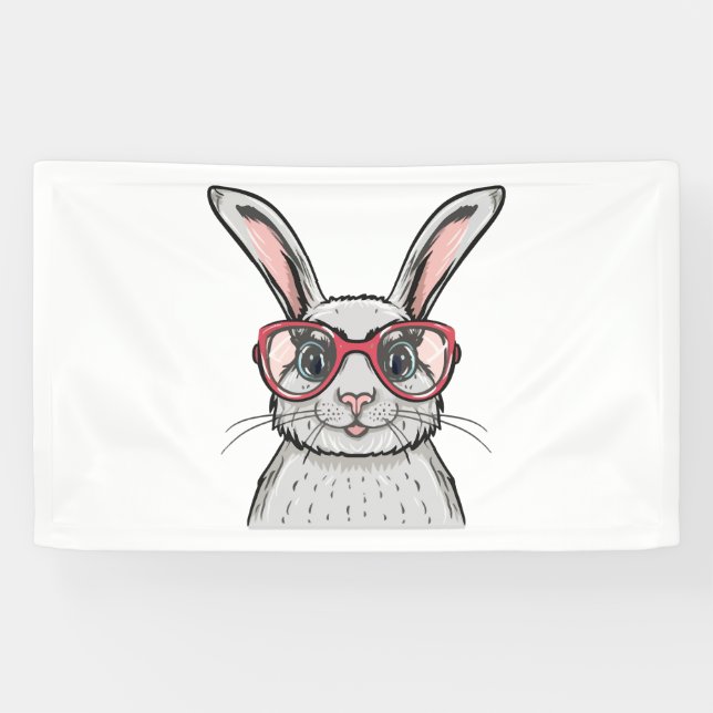 Cute Bunny Wears pink glasses Easter Banner (Horizontal)