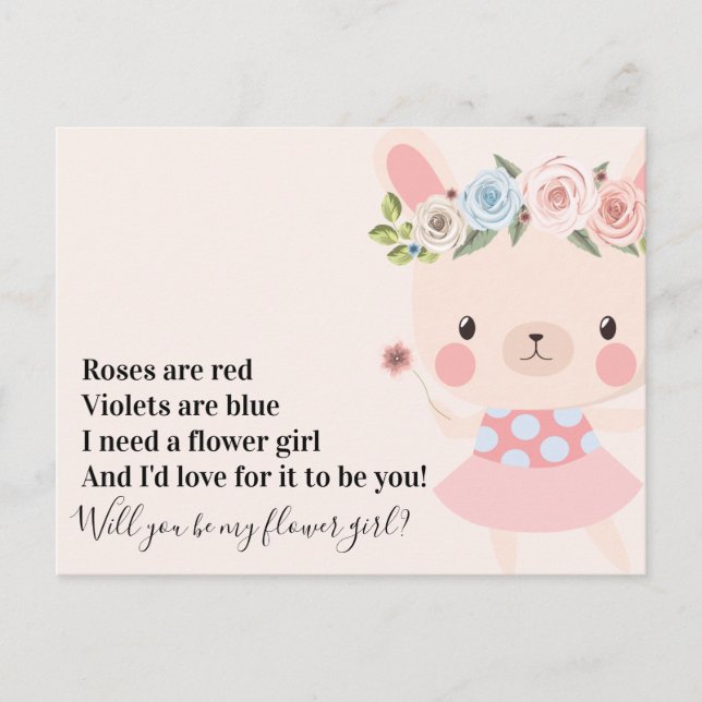Cute Bunny Wedding Flower Girl Proposal Announcement Postcard (Front)