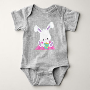 Cute Bunny, White Bunny, Baby Bunny, Beach Bucket Baby Bodysuit