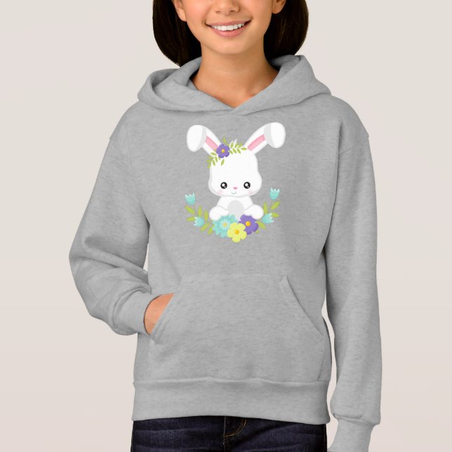 Cute Bunny, White Bunny, Baby Bunny, Flowers (Front)