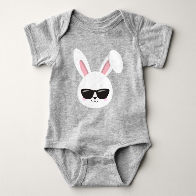 Cute Bunny, White Bunny, Bunny With Sunglasses Baby Bodysuit (Front)