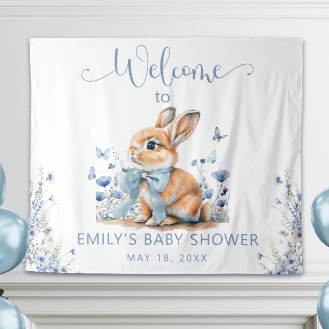 Cute Bunny wildflower Baby Shower Welcolme Sign Tapestry (Creator Uploaded)