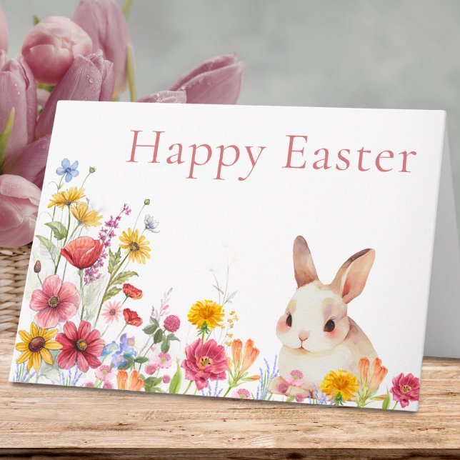 Cute Bunny & Wildflowers Happy Easter Card (Creator Uploaded)