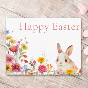 Cute Bunny & Wildflowers Happy Easter Rabbit Holiday Postcard