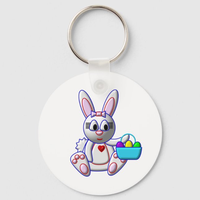 Cute Bunny with a Basket Key Ring (Front)