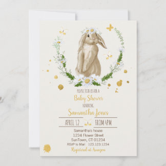 Cute Bunny with a Daisy | Baby Shower Invitation