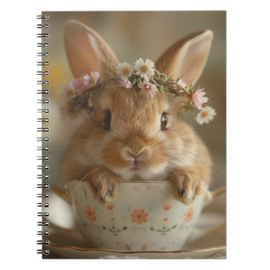 Cute bunny with a flower crown in a cup notebook
