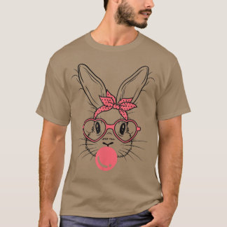 Cute Bunny With Bandanna Glasses And Bubblegum Hap T-Shirt
