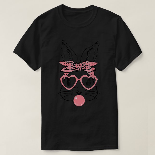 Cute Bunny With Bandanna Heart Glasses Bubblegum E T-Shirt (Design Front)