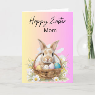 Cute Bunny with Basket of Eggs, pink & yellow Holiday Card