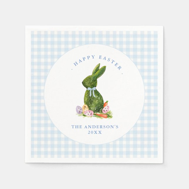 Cute Bunny with Blue Gingham border Easter brunch Napkin (Front)