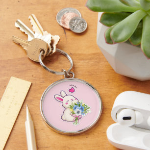 Cute Bunny with Bouquet – Key Ring
