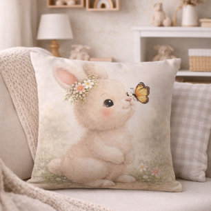 Cute Bunny With Butterfly Neutral Nursery  Cushion
