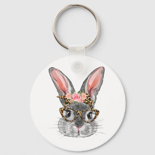 Cute Bunny With Byndana Gles Leopard Flowers Easte Key Ring