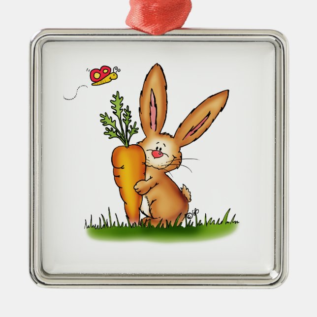Cute Bunny with Carrot by Gerda Steiner/Send2smile Metal Tree Decoration (Front)
