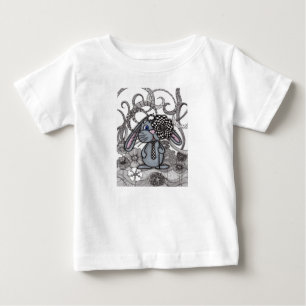 Cute Bunny with Chequerboard Flower Kids Baby T-Shirt