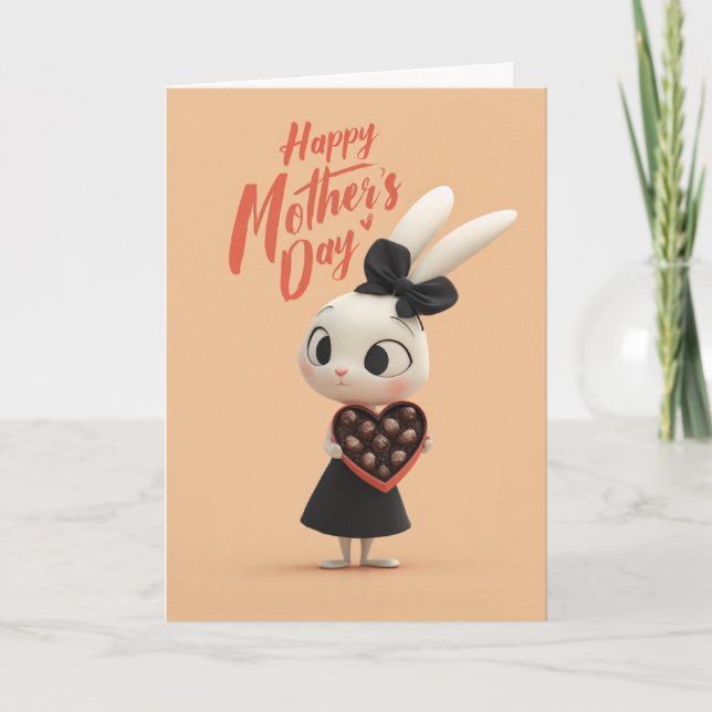 Cute Bunny With Chocolates Mother's Day Card (Front)