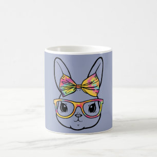 Cute Bunny with Colourful Bow and Glasses Coffee M Mug