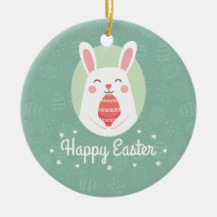 Cute Bunny with Easter Egg   Ceramic Ornament