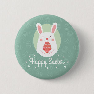 Cute Bunny with Easter Egg   Pin Button