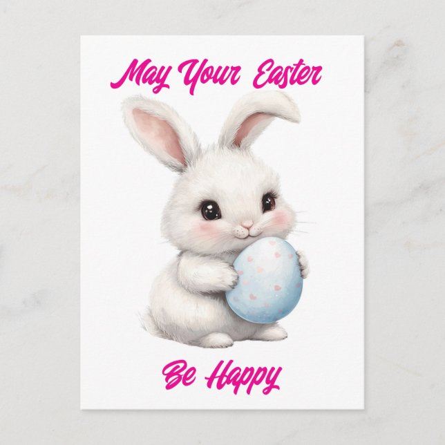 Cute Bunny With Egg Holiday Postcard (Front)