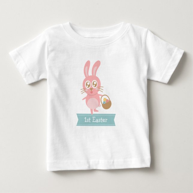 Cute Bunny With Eggs 1st Easter Baby T-Shirt (Front)